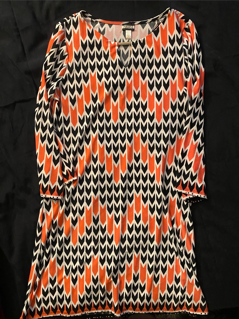Boden Orange, Black & White Chevron Long Sleeve Dress